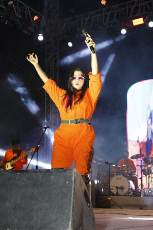 NEW DELHI, INDIA - APRIL 6: Bollywood playback singer Nikhita Gandhi performs during an annual fest - Tempest 24 at Miranda College, Delhi University, on April 6, 2024 in New Delhi, India. (Photo by Shantanu Bhattacharya/Hindustan Times )
 *** Local Captのeditorial素材