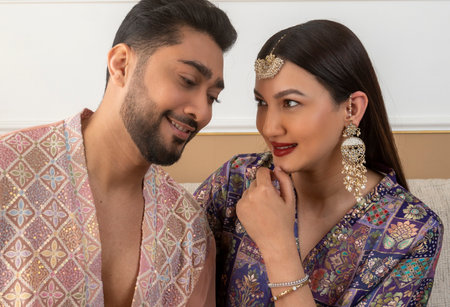 MUMBAI, INDIA - APRIL 5: (EDITOR'S NOTE: This is an exclusive image of Hindustan Times) Bollywood actor Gauahar Khan with actor, Social Media Influencer and her husband Zaid Darbar pose during an exclusive interview with HT City on the occasion of Eid fesのeditorial素材