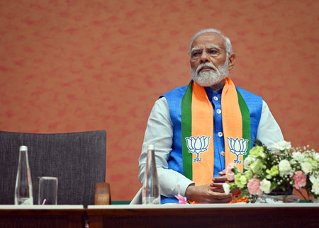NEW DELHI, INDIA - APRIL 14: Prime Minister Narendra Modi during the launch of BJP's Sankalp Patra...
