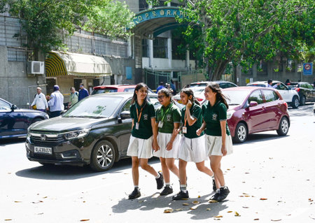NEW DELHI, INDIA - MAY 1: DPS R K Puram school evacuate in view of Bomb Hoax mail in the morning, on May 1, 2024 in New Delhi, India. (Photo by Vipin Kumar/Hindustan Times)のeditorial素材