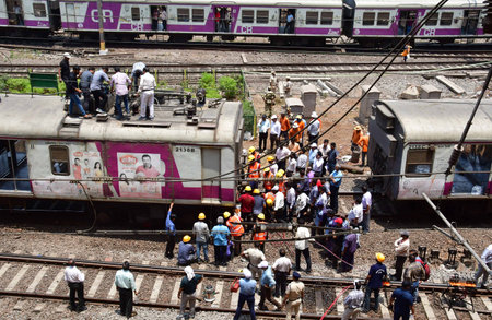 MUMBAI, INDIA - APRIL 29: Mumbai local train derailed at Harbour Line railway which was coming...