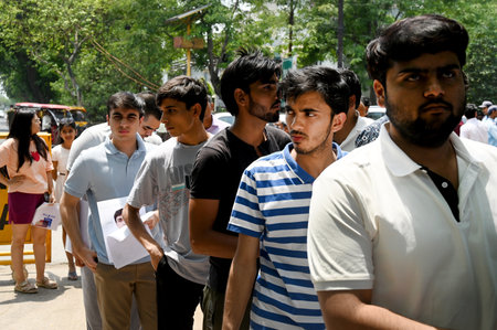 NOIDA, INDIA - MAY 5: Candidates arrive at the exam center to appear for the National...