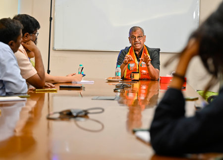 MUMBAI, INDIA - MAY 6: BJP candidate for Mumbai North Central Lok Sabha Seast constituency and lawyer Ujjwal Nikam during an interview at HT Office on May 6, 2024 in Mumbai, India. (Photo by Anshuman Poyrekar/Hindustan Times)のeditorial素材