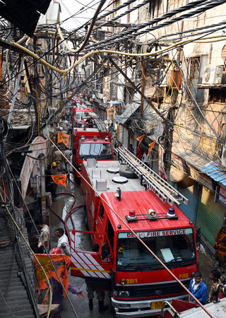 NEW DELHI, INDIA - MAY 12: Delhi Fire tenders reached the spot where a fire broke out at a shop in...