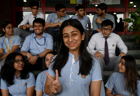 NOIDA, INDIA - MAY 13:  Students celebrate their results in the CBSE Class 12 board exam, at Amity...