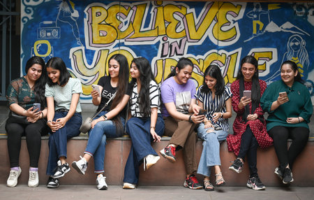 NEW DELHI, INDIA - MAY 13: Students of class 12th celebrating after the results for CBSE Class 10th and 12th are declared at St Thomas School, Mandir Marg on May 13, 2024 in New Delhi, India. (Photo by Sanchit Khanna/Hindustan Times)のeditorial素材