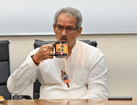 MUMBAI, INDIA - MAY 13: Anil Desai, Shiv Sena (UBT) candidate from Mumbai South Central during his interview at HT office on May 13, 2024 in Mumbai, India. (Photo by Anshuman Poyrekar/Hindustan Times)のeditorial素材
