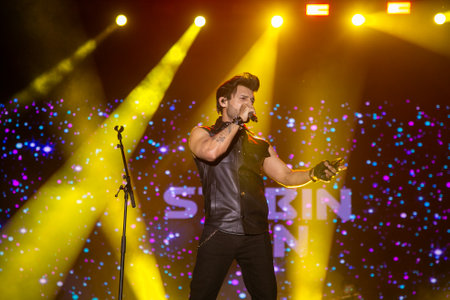 NEW DELHI, INDIA - MAY 10: Singer Stebin Ben performs during the final day of SRCCs three-day-long fest Crossroads at North Campus, Delhi University, on May 10, 2024 in New Delhi, India. (Photo by Raajessh kashyap/Hindustan Timesのeditorial素材