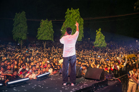 NEW DELHI, INDIA - MAY 10: Rapper Panther performs during the final day of SRCCs three-day-long fest Crossroads at North Campus, Delhi University, on May 10, 2024 in New Delhi, India. (Photo by Raajessh kashyap/Hindustan Timesのeditorial素材