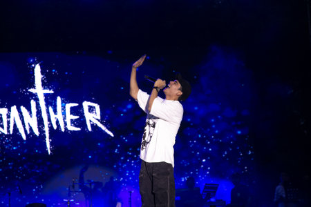 NEW DELHI, INDIA - MAY 10: Rapper Panther performs during the final day of SRCCs three-day-long fest Crossroads at North Campus, Delhi University, on May 10, 2024 in New Delhi, India. (Photo by Raajessh kashyap/Hindustan Timesのeditorial素材