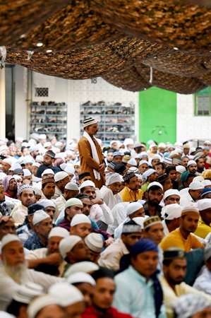 NOIDA, INDIA - JUNE 17: Muslims offer prayer (namaz) on the occasion of Eid-AL-Adha at the Sector 8...