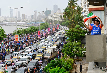 MUMBAI, INDIA - JULY 4: Traffic jam after cricket enthusiast gathered for Team India victory parade...