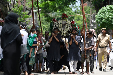 KOLKATA, INDIA - JULY 17: Shiite (Shia) Muslim take out a religious procession to mark Ashura on the...