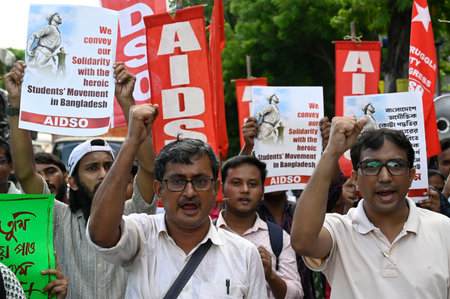 KOLKATA, INDIA - JULY 18: Members of All India Democratic Students' Organisation (AIDSO), students...