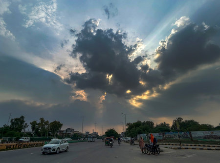 GURUGRAM, INDIA - JULY 31: Before rain black monsoon clouds hover over the city at National Highway-48 near Mini Secretariat sector-11, on July 31, 2024 in Gurugram, India. (Photo by Parveen Kumar/Hindustan Times )のeditorial素材