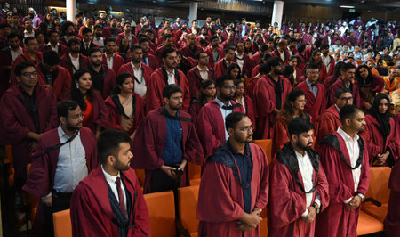 NEW DELHI, INDIA - AUGUST 10: Students participate during the 55th Annual Convocation at IIT Delhi, Hauz Khas on August 10, 2024 in New Delhi, India. The Indian Institute of Technology, Delhi (IIT-D) held its 55 annual convocation on Saturday where 2656 gのeditorial素材