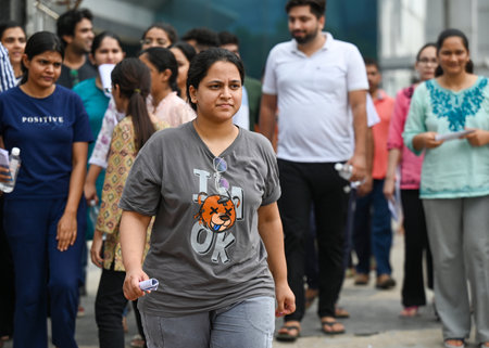 NOIDA, INDIA - AUGUST 11: Candidates leave after appearing for National Eligibility-cum-Entrance...
