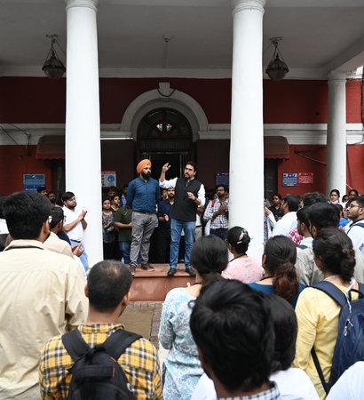 NEW DELHI, INDIA - AUGUST 12: LNJP doctors stage a protest at hospital premises against the brutal...