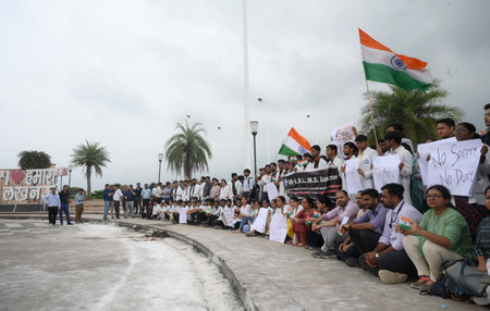 LUCKNOW, INDIA - AUGUST 14: Resident doctor of Dr. Ram Manohar Lohia Hospital staged a protest at...