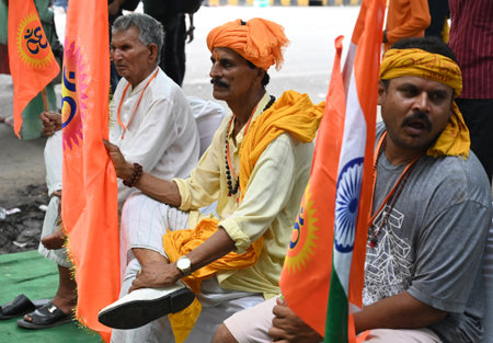 NEW DELHI, INDIA - AUGUST 18: Activists from Hindus (Hindu Samman Foundation) stage a protest for...