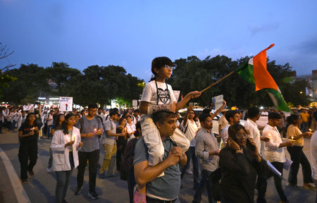 NEW DELHI, INDIA - AUGUST 18: Resident Doctors of LHMC, Maulana Azad Medical College , RML,Safdarjung , GTB, DDU Hospitals and Members of various Resident Doctorsのeditorial素材
