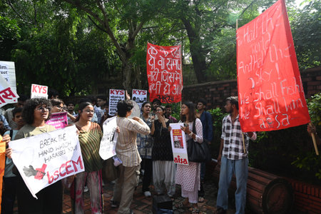 NEW DELHI, INDIA - AUGUST 20: Members of AISA and KYS during protest march in DU against demanding...
