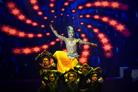 NEW DELHI, INDIA - AUGUST 26: Artists seen performing \"Krishan Leela\" on the occasion of Krishan Janamashtmi at Kamani Auditorium, Mandi House on August 26, 2024 in New Delhi, India. (Photo by Sanchit Khanna/Hindustan Times)のeditorial素材