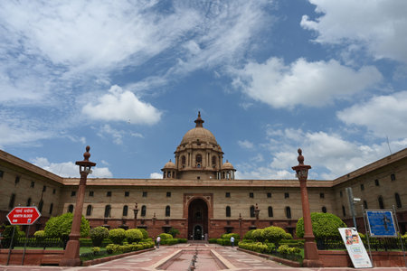 NEW DELHI, INDIA - AUGUST 27: An aerial view cloud hover over the city, blue Sky and clean weather in the capital, at North Block Raisina Hill  on August 27, 2024 in New Delhi, India.  Raisina Hill is an elevation in New Delhi is home to the Government ofのeditorial素材