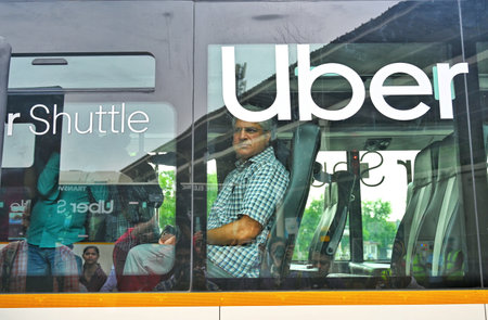 NEW DELHI, INDIA - SEPTEMBER 4: Delhi Transport Minister Kailash Gahlot during inspection of Uber Premium Shuttle at Rajghat Depot, on September 4, 2024 in New Delhi, India. (Photo by Vipin Kumar/Hindustan Times)のeditorial素材
