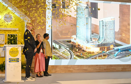 NOIDA, INDIA - SEPTEMBER 9 2024  Uttar Pradesh Chief Minister Yogi Adityanath inaugurates the Swedish brand IKEAretail outlet in Sector 62 online in presence of UP Industry Minister Nand Gopal Gupta Nandi at Sector 62 Expo Centre, on September 9, 2024 in 