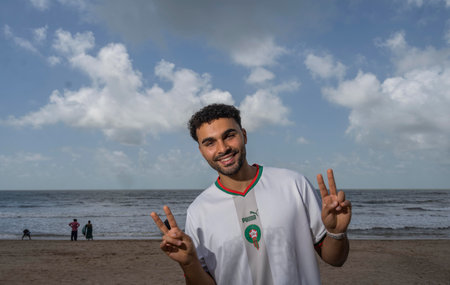 MUMBAI, INDIA - SEPTEMBER 8: (EDITOR'S NOTE: This is an exclusive image of Hindustan Times) German influencer and content creator Younes Zarou poses during an exclusive interview with HT City, on September 8, 2024 in Mumbai, India. Younes Zarou is currentのeditorial素材