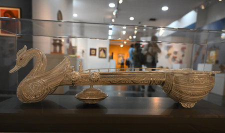 NEW DELHI, INDIA - SEPTEMBER 16: People visit and Looks Exhibition after Minister of Tourism, Culture and Development of North Eastern Region of India Gajendra Singh Shekhawat inauguration of exhibition of mementos presented to Prime Minister Narendra Modのeditorial素材