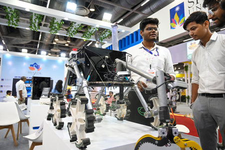GREATER NOIDA, INDIA - SEPTEMBER 25: Visitors at the second edition of the Uttar Pradesh International Trade Show (UPITS) at the India Expo Centre, on September 25, 2024 in Greater Noida, India. Jointly organized by the Uttar Pradesh government and India のeditorial素材