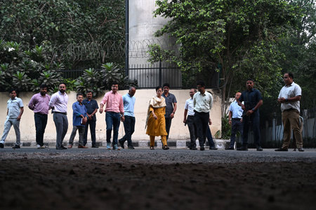 NEW DELHI, INDIA - SEPTEMBER 30: Delhi Chief Minister Atishi inspecting (potholes on road) the bad...