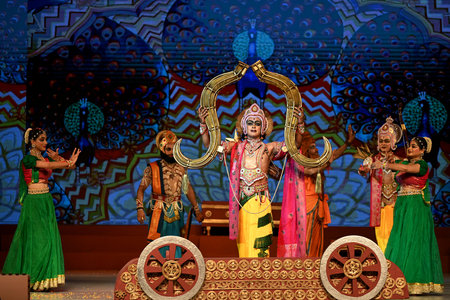 NEW DELHI INDIA OCTOBER 3 2024 Artists performing Ramleela at Shee Ram Kala Kendra Mandi House the...