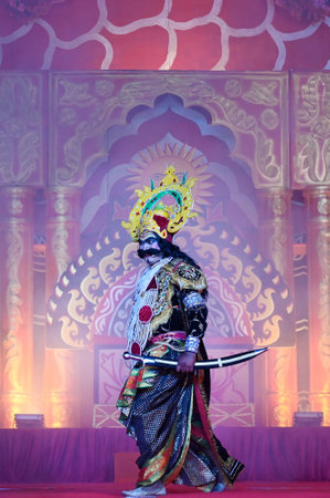 NOIDA, INDIA - OCTOBER 5: Artists performing Ram Sita Milan, Sita Swayam Var, Ravan entry and Parshuram samvad during a Ramlila at Ramlila ground sector 21A on October 5, 2024 in Noida, India. Artistes bring to life an epic tale of love and sacrifice throのeditorial素材