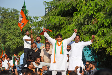 GURUGRAM, INDIA - OCTOBER 8: Mukesh Sherma, Bharatiya Janata Party candidate from Gurugram seat win...
