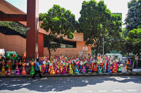 NEW DELHI, INDIA - OCTOBER 9: Ravan effigies showcased for sale ahead of Dussehra festival, at...
