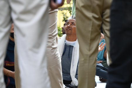 NEW DELHI, INDIA - OCTOBER 13: Climate activist Sonam Wangchuk staged a protest demanding the inclusion of Ladakh in the Sixth Schedule of the Indian constitution at the Ladakh Bhawan, on October 13, 2024 in New Delhi, India. Wangchuk launched an indefiniのeditorial素材