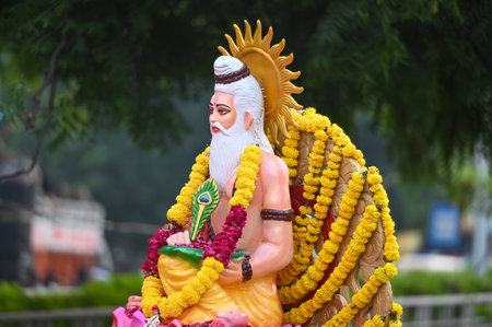 NOIDA INDIA OCTOBER 17 2024 Hindu devotees take out procession on Valmiki Jayanti on October 17 2024...