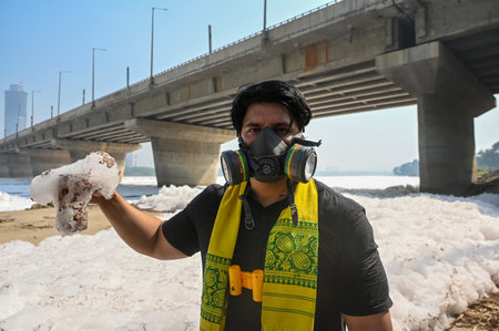 NEW DELHI, INDIA - OCTOBER 19: Delhi BJP spoke person Shehzad Ponawala showing polluted water at...