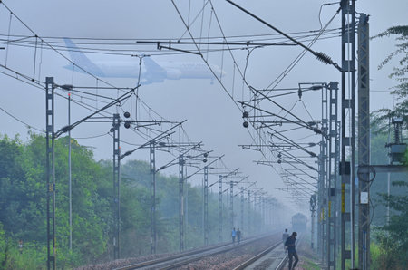 NEW DELHI, INDIA - OCTOBER 22:   A thick layer of haze seen engulfed on the Railway Tracks near...