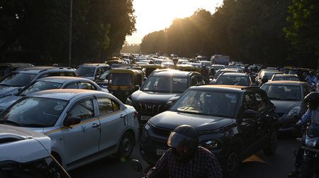 NEW DELHI, INDIA - OCTOBER 25: Heavy traffic congestion at India gate roundabout ahead of Diwali...