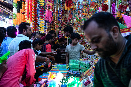 NEW DELHI, INDIA - OCTOBER 27: Huge crowd seen at Bhagirath Palace for shopping of Lights and Lamps, ahead of Diwali Festival, on October 27, 2024 in New Delhi, India. (Photo by Salman Ali/Hindustan Times )のeditorial素材