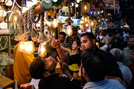 NEW DELHI, INDIA - OCTOBER 27: Huge crowd seen at Bhagirath Palace for shopping of Lights and Lamps, ahead of Diwali Festival, on October 27, 2024 in New Delhi, India. (Photo by Salman Ali/Hindustan Times )のeditorial素材