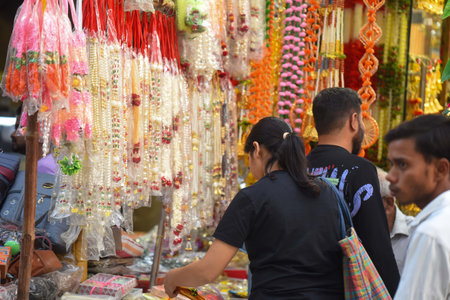 GURUGRAM, INDIA - OCTOBER 27: People buying decorative items during the shopping for Diwali Festival in Sadar Bazar near Sohna chowk, on October 27, 2024 in Gurugram, India. (Photo by Parveen Kumar/Hindustan Times )のeditorial素材