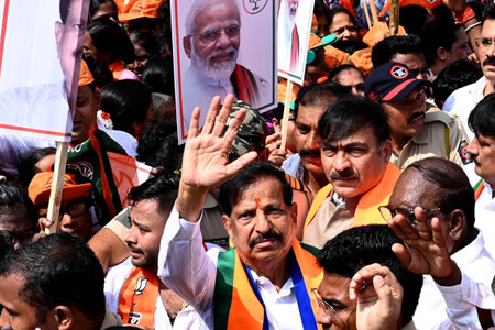 NAVI MUMBAI, INDIA - OCTOBER 28: BJP Candidate Ganesh Naik files his nomination from Airoli...