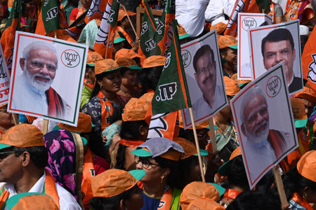 NAVI MUMBAI, INDIA - OCTOBER 28: BJP Candidate Ganesh Naik files his nomination from Airoli...