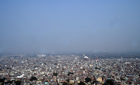 NEW DELHI, INDIA - OCTOBER 28: A view of Old Delhi, Jama Masjid area engulfed in a layer of smog on October 28, 2024 in New Delhi, India. (Photo by Arvind Yadav/Hindustan Times)のeditorial素材