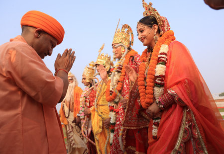AYODHYA INDIA OCTOBER 30 2024 Uttar Pradesh Chief Minister Yogi Adityanath welcomes lord Ram Laxman...